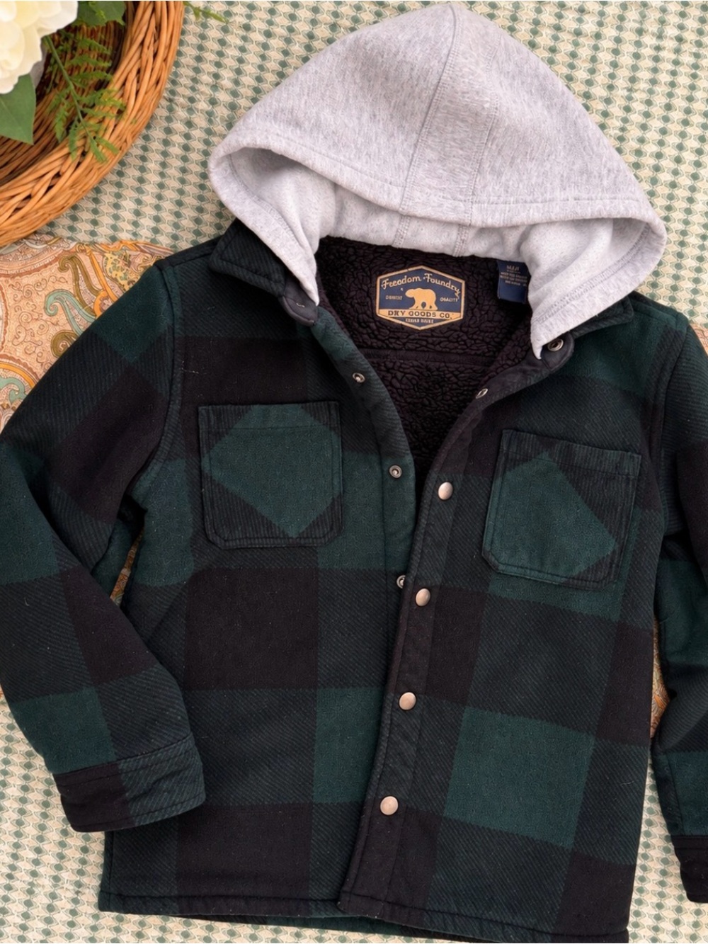 Vintage 90s Freedom Foundry Boys M 10/12 Buffalo Plaid Sherpa Hooded Shacket